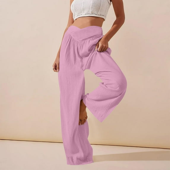 AUNVITO Women's Casual Pants Solid Color Wide Leg Comfortable Home Lounge Sporty Long Comfy Trousers
