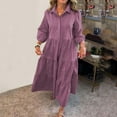 thumbnail image 1 of AUNVITO Women's Casual Shirt Dress Solid Color Collared Puffy A-Line Nylon-Spandex Blend Elastic Waist, 1 of 6