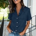thumbnail image 1 of AUNVITO Women's Casual Short Sleeve Button Down Collar Shirt Solid Color Everyday Wear, 1 of 5
