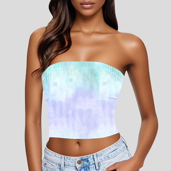 AUNVITO Women's Casual Sleeveless Print Bandeau Top with Round Neck Lightweight and Stretchy for Everyday Wear