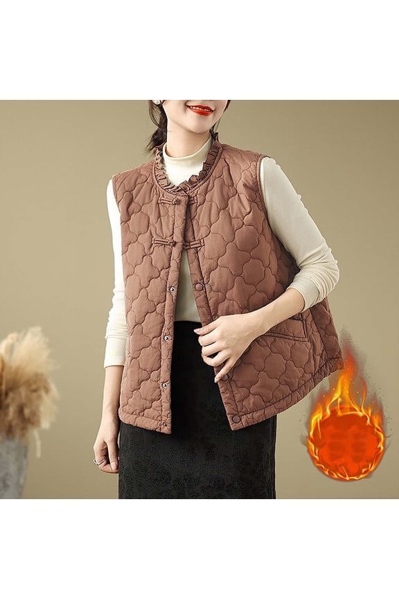 Women's Casual Sleeveless Vest Round Neck Quilted Jacket With Pockets Casual and Versatile Winter Style