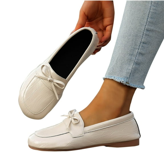 AUNVITO Women's Casual Soft Faux Leather Loafers with Bow Decor Comfortable Flat Sole Slip-On Shoes for Leisure Outdoor