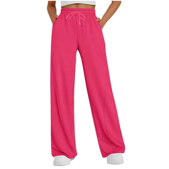 AUNVITO Women's Casual Solid Color Wide Leg Joggers with Drawstring & Pockets Loose Fit Sweatpants