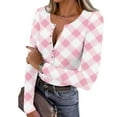 thumbnail image 1 of AUNVITO Women's Casual Striped Print Top Long Sleeve V-Neck Button Front Stretch Knit, 1 of 9