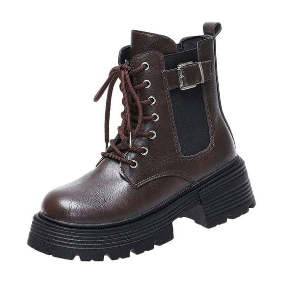 AUNVITO Women's Casual Thick-Soled Leather Boots Multi-Color Comfortable Cool Ankle Boots Fall Winter Fashion