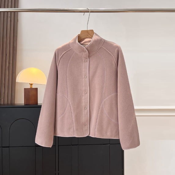 AUNVITO Women's Casual Thin Fleece Button-Up Jacket Long Sleeve Lightweight and Stylish
