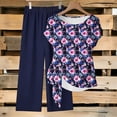 thumbnail image 1 of AUNVITO Women's Casual Two-Piece Set Loose Fit Drawstring Pants and Round Neck Short Sleeve Top with All Over Print Fashion Casual Outfit, 1 of 5