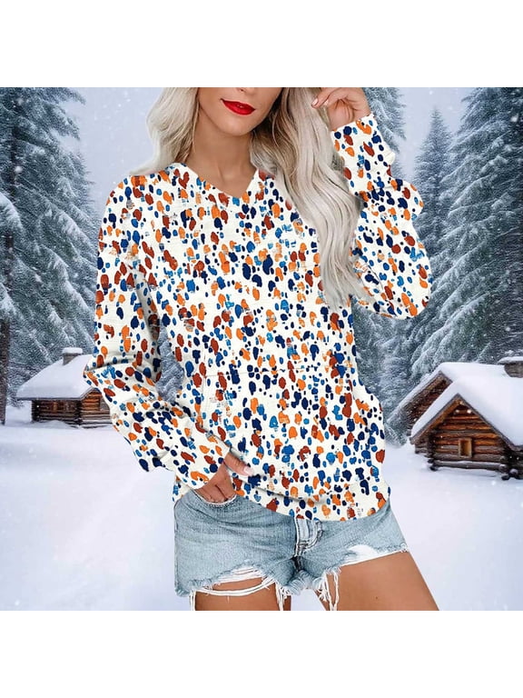 Women's Casual V-Neck Long Sleeve Drop Shoulder Sweatshirt with Pockets Loose Fit Stylish Loungewear