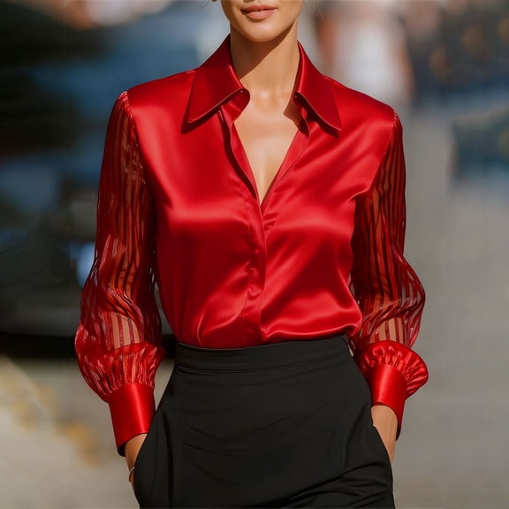 AUNVITO Women's Casual and Trendy V-Neck Long Sleeve Shirt with Casual Fit for Everyday Comfort