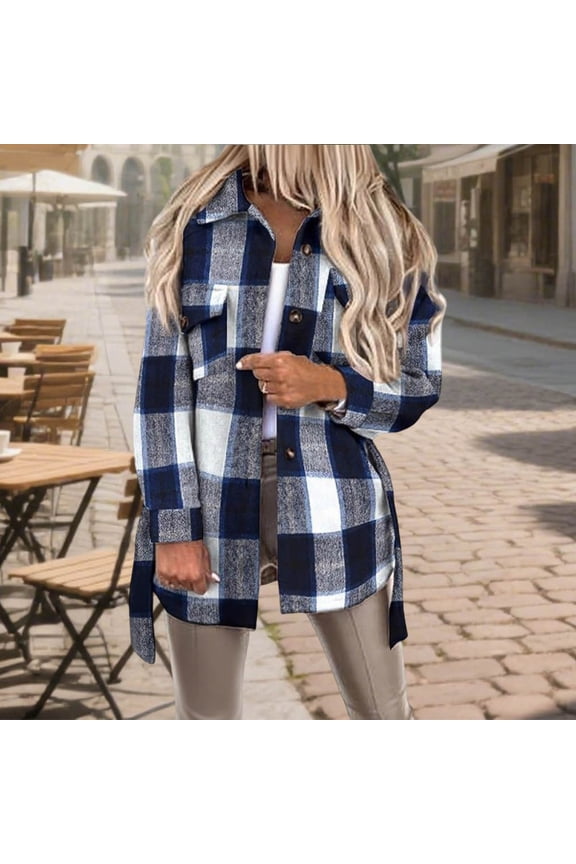 Women's Checkered Casual Jacket Lightweight Stretch Nylon Spandex Long Sleeve Loose Fit No Hood Outerwear