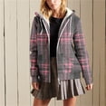thumbnail image 1 of AUNVITO Women's Checkered Print Hooded Windbreaker with Pockets, Drawstring & Zipper Casual Loose Fit Jacket, 1 of 6