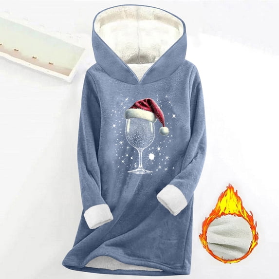 AUNVITO Women's Christmas Hooded Sweatshirt Long Sleeve with Festive Print Cozy Fleece-Lined Casual Winter Top