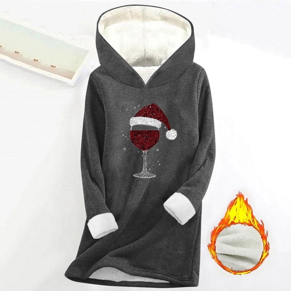 AUNVITO Women's Christmas Hooded Sweatshirt Long Sleeve with Festive Print Cozy Fleece-Lined Casual Winter Top