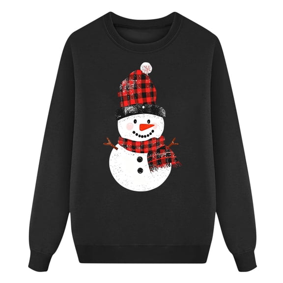 AUNVITO Women's Christmas Sweatshirt Hoodless Round Neck Long Sleeve with Festive Print Casual and Trendy Style for Women
