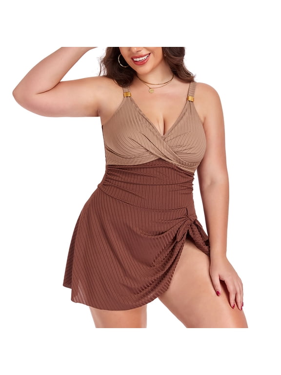 Women's Color-Block Slimming One Piece Swimsuit Plus Size Sporty Surfing Style Fashionable and Functional