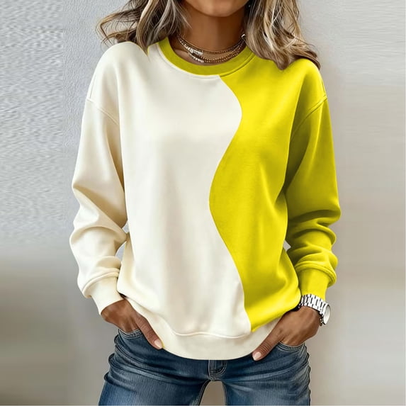 AUNVITO Women's Color Block Sweatshirt Round Neck Raglan Long Sleeve Loose Fit Casual and Trendy