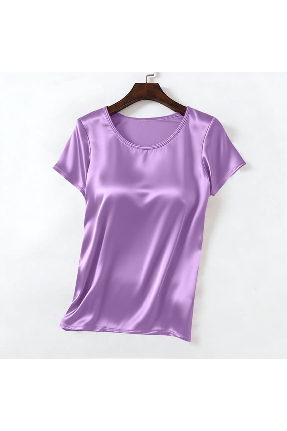 Women's Comfort Fit Built-In Bra Top Short Sleeve Round Neck Casual Everyday