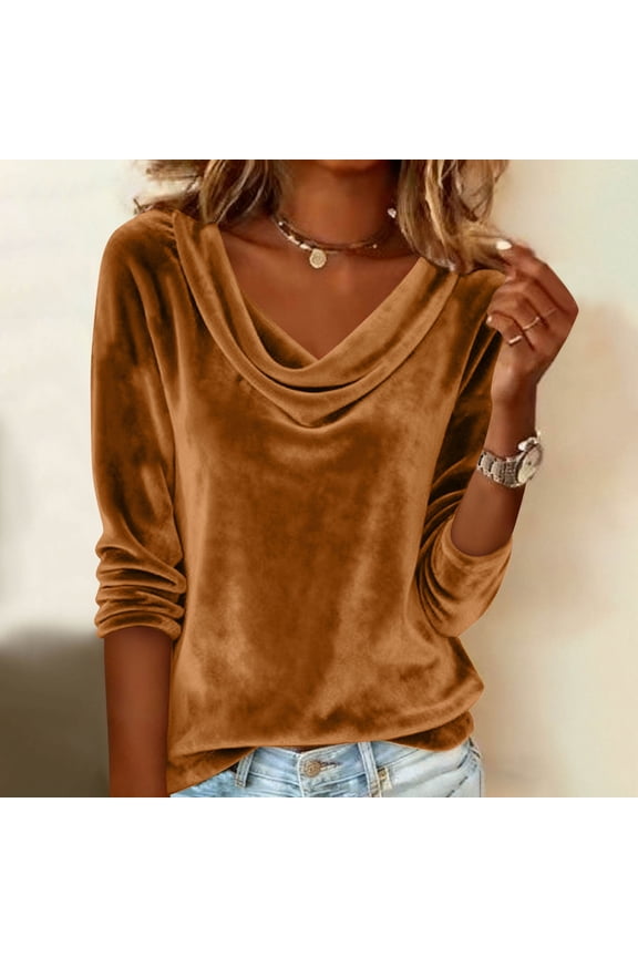 Women's Cowl Neck Blouse Three-Quarter Sleeve Draped Design Elegant Casual Style