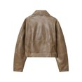 thumbnail image 1 of AUNVITO Women's Cropped Biker Jacket with Zipper Pockets & Adjustable Waist Belt, Long Sleeve Non-Hooded Casual Outerwear Washed Leather Look Nylon-Spandex Blend, 1 of 9