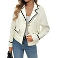thumbnail image 1 of AUNVITO Women's Cropped Contrast-Trim Textured Blazer with Gold Buttons Casual Chic Versatile Jacket, 1 of 9