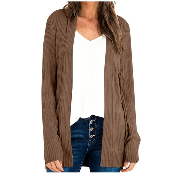 AUNVITO Women's Cropped Open-Front Cardigan Long Sleeve Knit Sweater Coat Casual Oversized Soft Loose Regular Fit Lightweight All-Season Versatile Layering