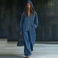 thumbnail image 1 of AUNVITO Women's Denim Jumpsuit Winter Solid Color Hooded with Pockets Casual Style, 1 of 3
