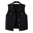 thumbnail image 1 of AUNVITO Women's Denim Vest Sleeveless Button Front Lapel Collar Casual and Chic-Style Outerwear, 1 of 9