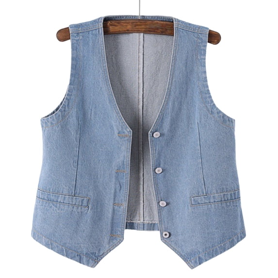 AUNVITO Women's Denim Vest Sleeveless Button Front Lapel Collar Casual and Chic-Style Outerwear