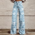 thumbnail image 1 of AUNVITO Women's Denim-like Print Casual Pants with Button Closure Front Pockets and Zipper Fly for Relaxed Fit and Comfortable Wear, 1 of 6