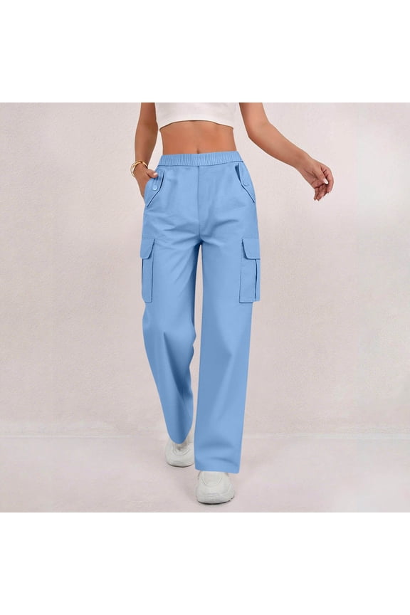 Women's Elastic Waist Cargo Pants with Button Front and Multiple Pockets Casual Utility Comfortable Fit