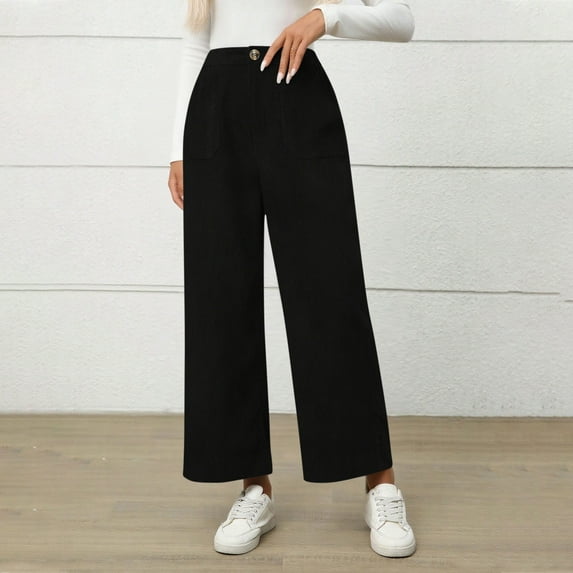 AUNVITO Women's Elastic Waist Corduroy Pants with Button & Zipper Pockets, Stretch Fit Casual Trousers for Everyday Wear (98% Cotton, 2% Spandex)