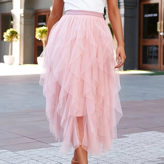 AUNVITO Women's Elastic Waist Flax Midi-Calf Skirt Casual Summer Solid Colors