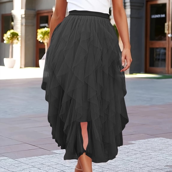 AUNVITO Women's Elastic Waist Flax Midi-Calf Skirt Casual Summer Solid Colors