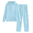 thumbnail image 1 of AUNVITO Women's Elastic Waist Hooded Sweatsuit Set Casual Solid Color Long Sleeve Tracksuit Japanese-Inspired Material 700g 1PC, 1 of 8