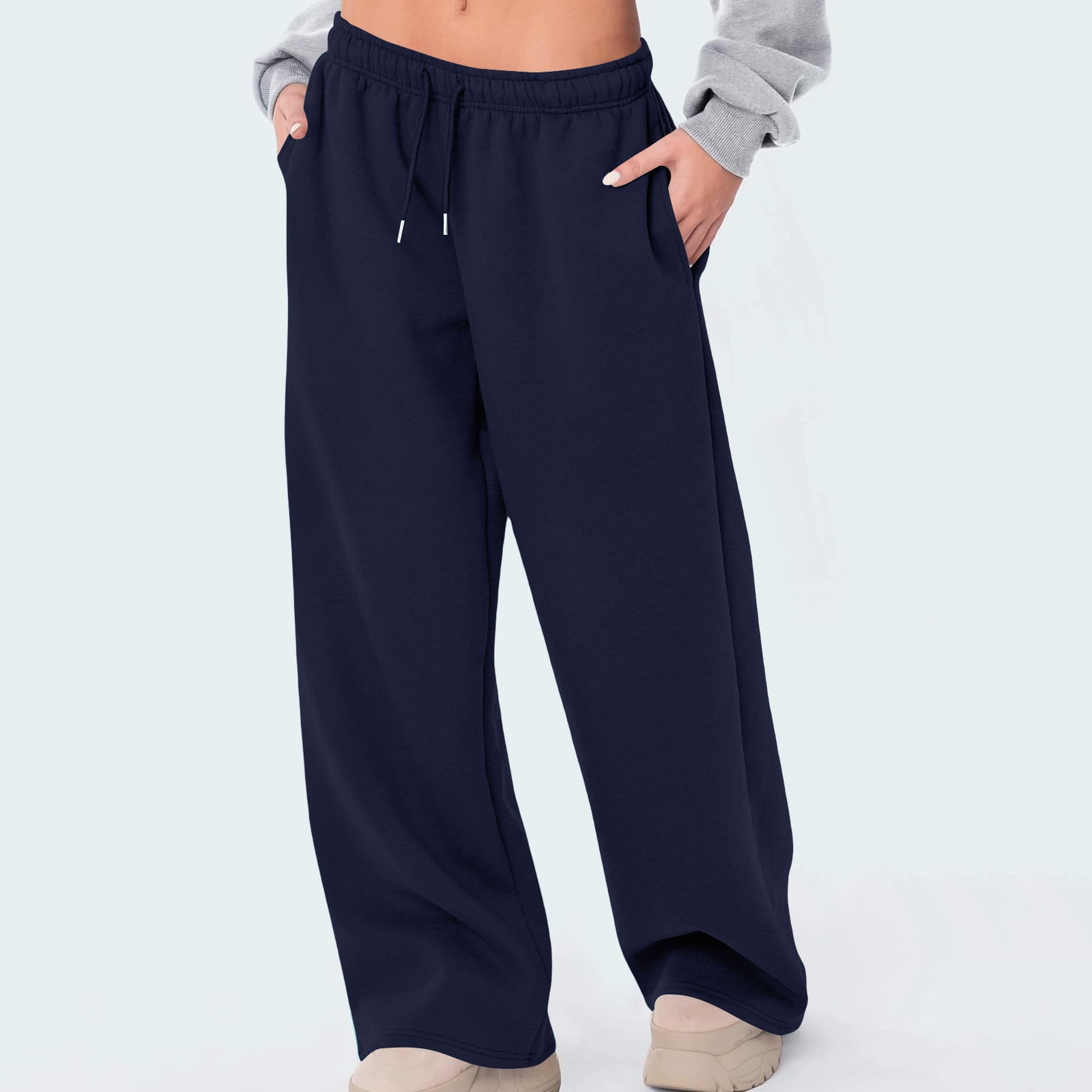 AUNVITO Women's Elastic Waist Pants Drawstring Solid Color High Waist ...