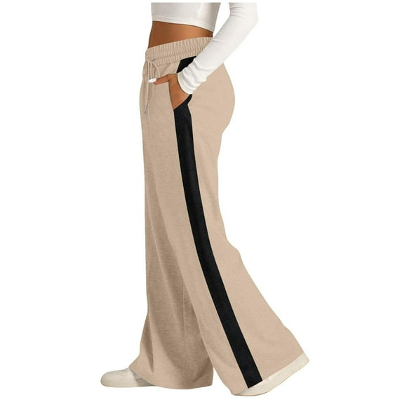 AUNVITO Women's Elastic Waist Pull-On Pants with Pockets, Colorblock & Solid Drawstring Casual Polyester Trousers for Comfort