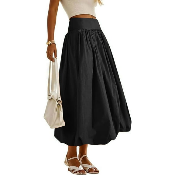 AUNVITO Women's Elastic Waist Summer Casual Solid Color Ankle-Length Skirt - Soft Stretch Fabric for Daily, Party & Beach Wear