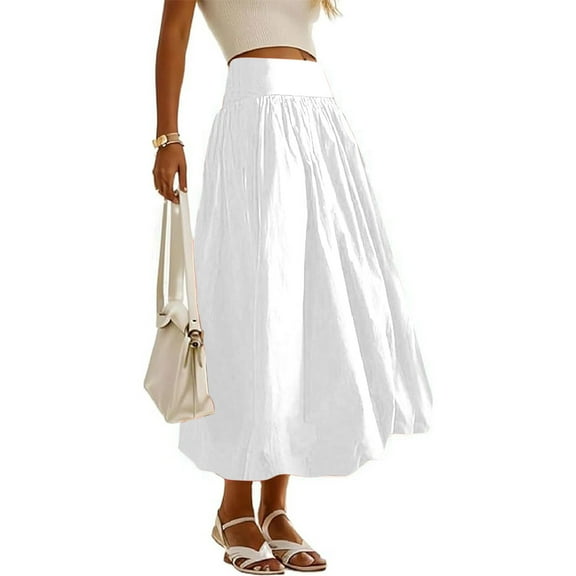 AUNVITO Women's Elastic Waist Summer Casual Solid Color Ankle-Length Skirt - Soft Stretch Fabric for Daily, Party & Beach Wear