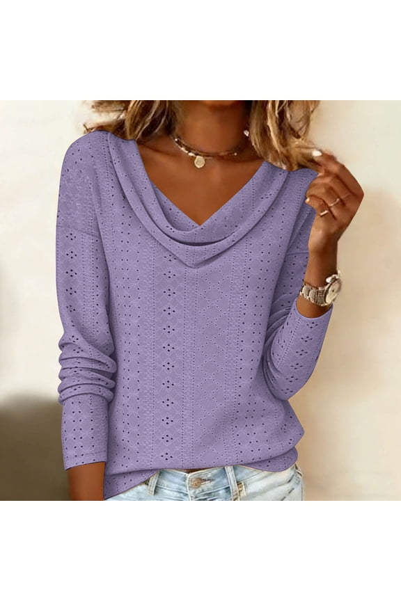 Women's Elegant Blouse Draped Neckline Long Sleeve Round Neck Court Lock Detail Chic Style