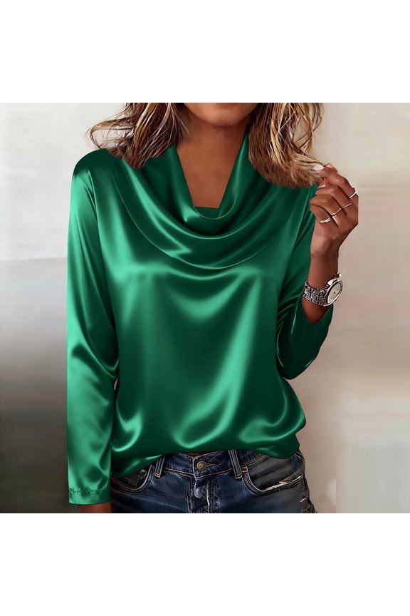 Women's Elegant Draped Neck Long Sleeve Blouse Classic and Chic Style