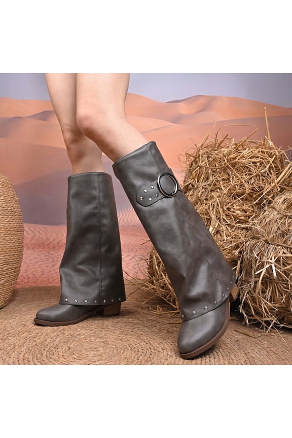 Women's Fashion Mid-Calf Leather Boots with Metal Buckle Decoration, Pointed Toe Figure-Flattering Design, British Style for Casual Outdoor Wear, Available in White and More Colors