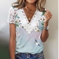 thumbnail image 1 of AUNVITO Women's Fashion V-Neck Short Sleeve Top with Digital Lace Random Print Casual and Trendy Style, 1 of 5