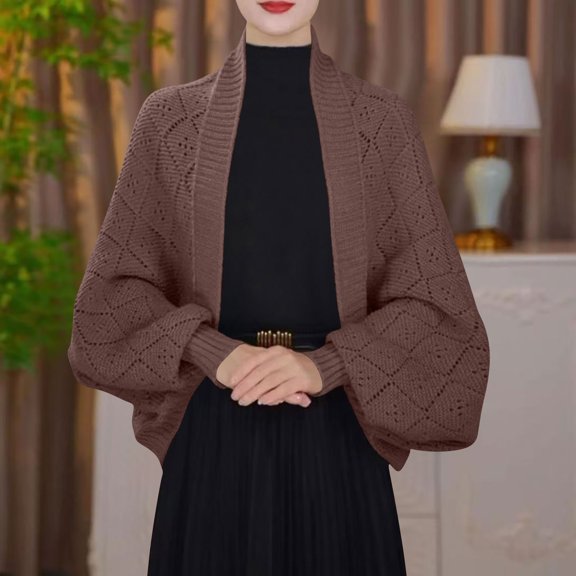 AUNVITO Women's Fashionable Solid Color Long Sleeve Round Neck Sweater Cloak Casual and Stylish