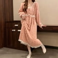 thumbnail image 1 of AUNVITO Women's Flannel Robe Lace Trim Long Sleeve Thermal Winter Cozy Loungewear Relaxed Fit, 1 of 9