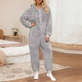 thumbnail image 1 of AUNVITO Women's Fleece Hooded Front Zipper Long Sleeve Jumpsuit Cozy and Comfortable Loungewear Style, 1 of 6