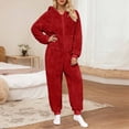 thumbnail image 1 of AUNVITO Women's Fleece Hooded Front Zipper Long Sleeve Jumpsuit Cozy and Comfortable Loungewear Style, 1 of 6