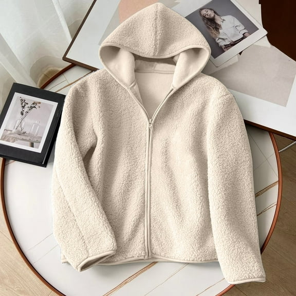 AUNVITO Women's Fleece Hooded Jacket Heavyweight Full-Zip Warm Loose Fit Casual Outerwear Winter Coats