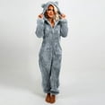 thumbnail image 1 of AUNVITO Women's Fleece Jumpsuit Hooded Long Sleeve with Zipper Pockets and Cat Ears Casual and Cozy Homewear, 1 of 9