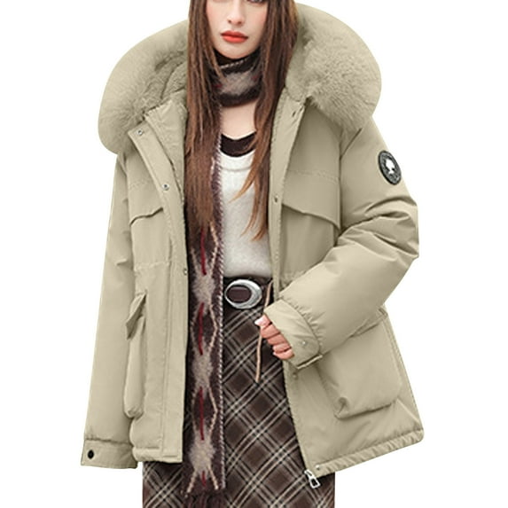 AUNVITO Women's Fleece-Lined Hooded Winter Coat, Soft Stretch Warm Jacket Long Sleeve Casual Lightweight Medium Length - Multiple Colors Available