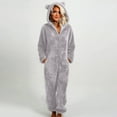 thumbnail image 1 of AUNVITO Women's Fleece Pajamas Onesie Long Sleeve Substantial Texture Hooded with Ear Flaps Zipper Front Cozy and Warm Winter Sleepwear, 1 of 5
